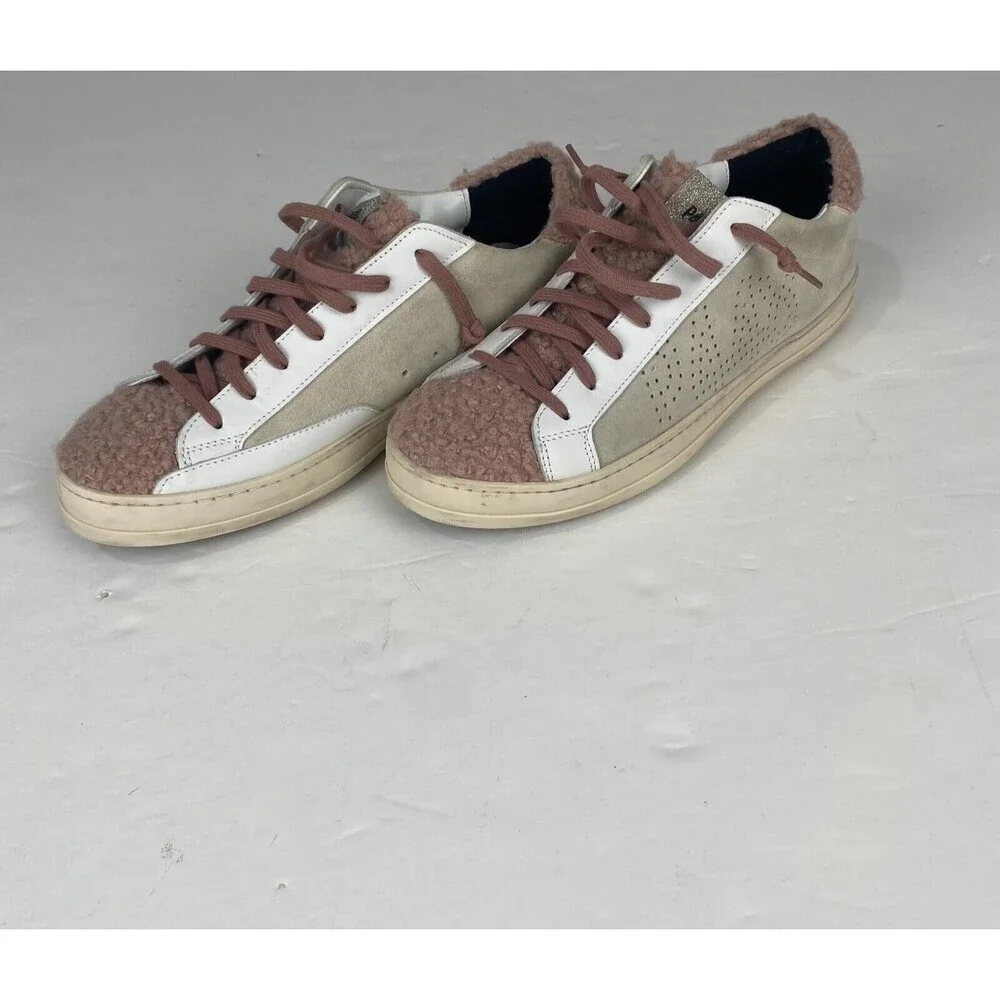 P448 John Pink and White Faux Shearling Trim Women’s Sneakers Size‎ European 41